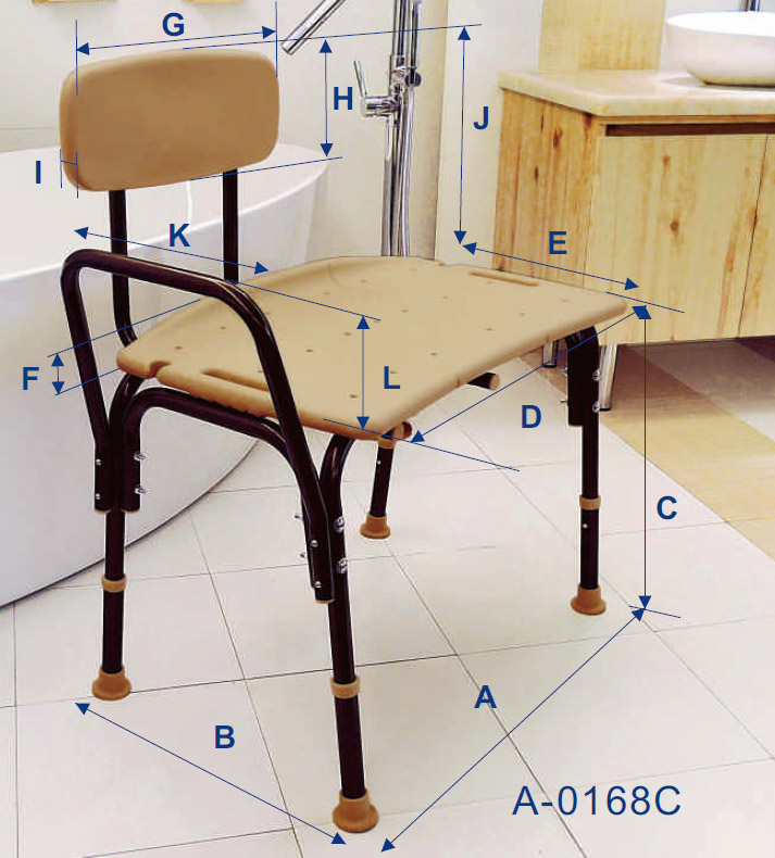 Tool-Free Legs Adjustable Bathroom Safety Shower and Bath Transfer Chair with Backrest - Classic Brown Series A-0168C Dimensions